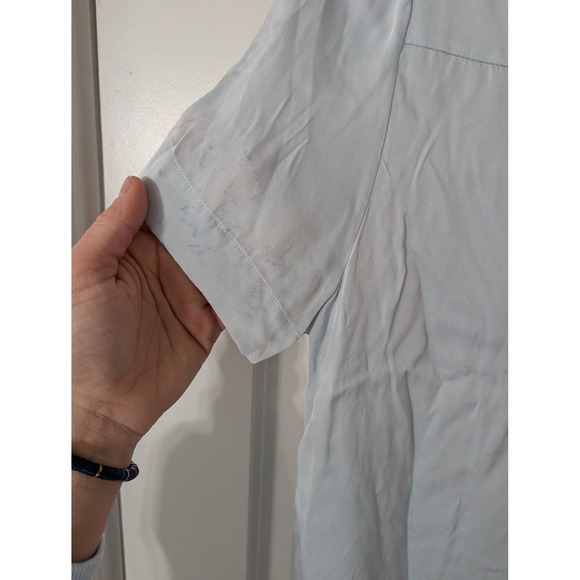 Quince Silk Short Sleeve Button Up Shirt Light Blue Women's Medium office career - Picture 7 of 8